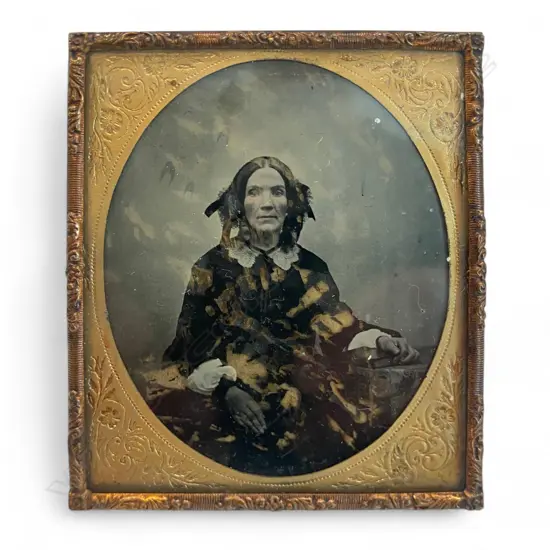 Gilt framed and matted ambrotype – woman with lace collar,